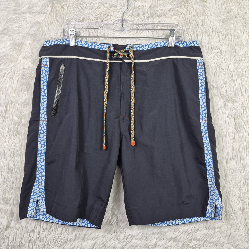 Robert Graham Swim Trunks Board Shorts Men's 36 Black Floral Trim Mesh Classic
